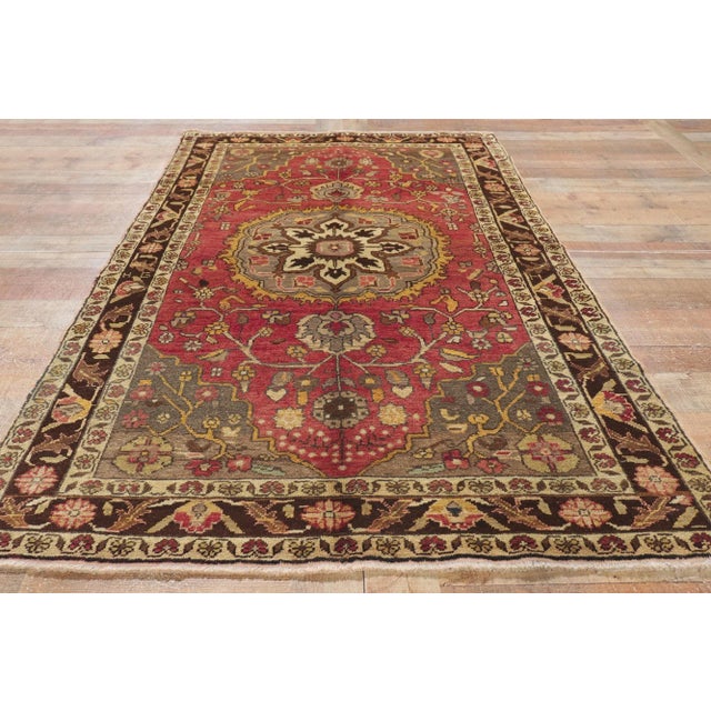 Red Vintage Turkish Oushak Rug - 03'11 X 07'01 For Sale - Image 8 of 10