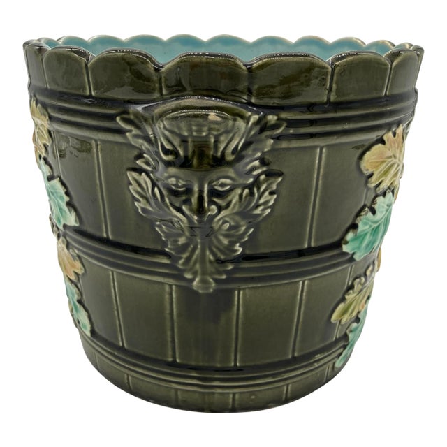 Early 20th Century Art Nouveau Vase Cache Pot Barbotine Ceramic Gustave De Bruyn Lille For Sale