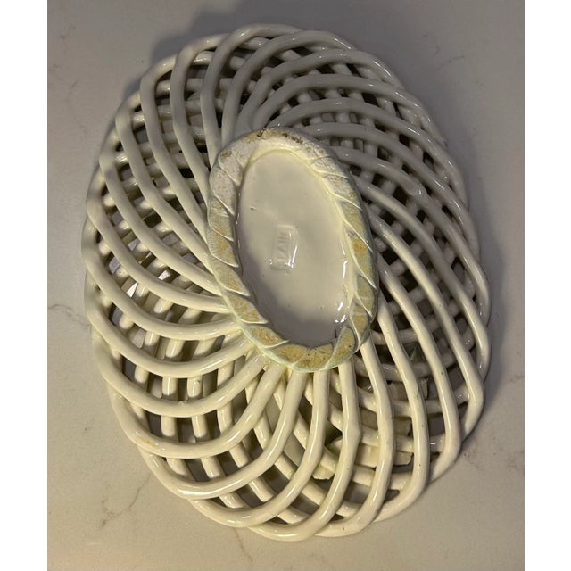 Mid 20th Century Trompe-'L'oeil Strawberry White Ceramic Lattice Basket For Sale - Image 5 of 6