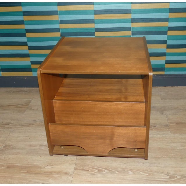 Brown Walnut Record Player Side Table on Casters, 1970s For Sale - Image 8 of 14
