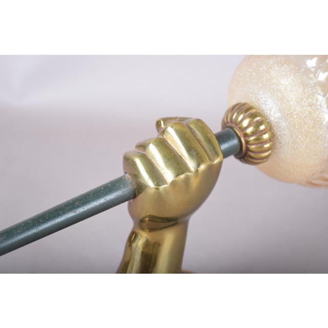 1950s Bronze Fist Wall Sconce with Amber Glass Shade in the style of Maison Jansen, 1950s For Sale - Image 5 of 9