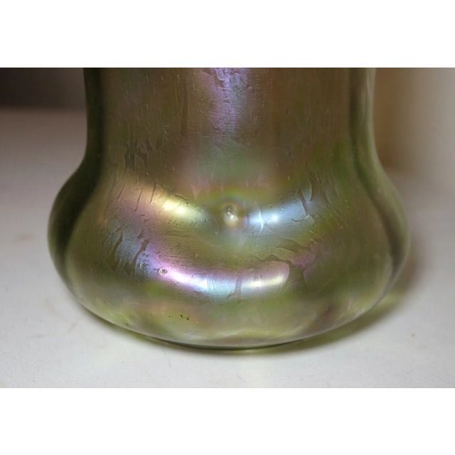 Green Antique Hand Blown Rindskopf Pepita Bohemian Art Glass Iridescent Aurene Vase For Sale - Image 8 of 12
