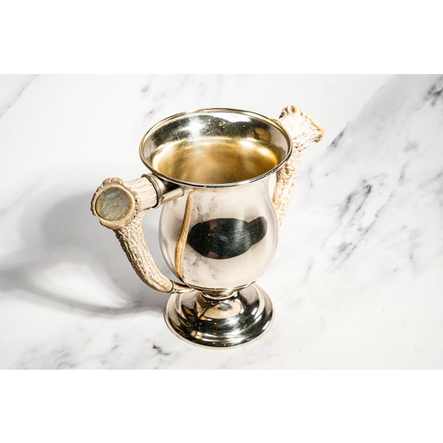 1910s Rustic Double Antler Handle Antique Sterling Silver Trophy Cup For Sale - Image 5 of 11