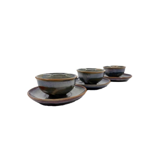 Hand-Painted Vietnamese Ceramic Tea Set for 4 With Dual-Glaze Finish For Sale - Image 4 of 6