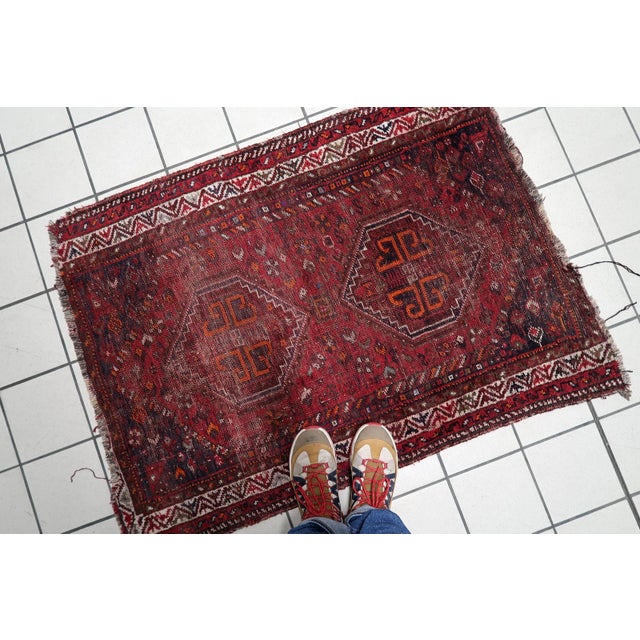 1900 - 1909 1900s, Antique Persian Shiraz Handmade Distressed Rug 3 X 4 For Sale - Image 5 of 12