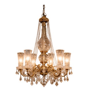 Mid 20th French Louis XVI Gold Bronze Crystal XL Chandelier For Sale