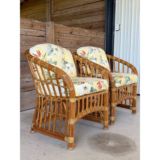 Vintage Coastal Organic Modern Pencil Rattan Lounge Chairs – Pair For Sale - Image 10 of 12