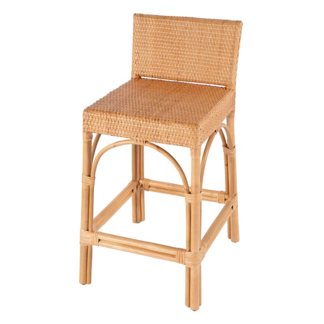 Serienna 24.5 in. Seat Height Rectangular Rattan Low Back Counter Stool, Natural Rattan For Sale - Image 10 of 10