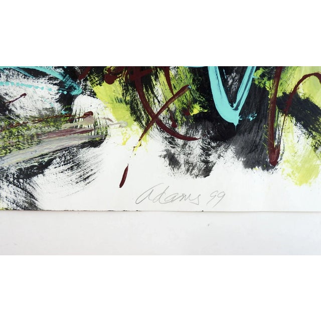 Abstract Expressionist acrylic painting on paper, heavy paint application in spots by Jerry Adams (20th - 21st century)...