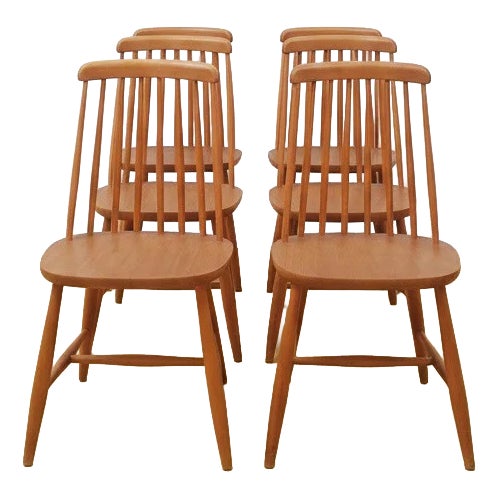 Swedish Windsor Chairs in Birch from Nesto, 1950s, Set of 6 For Sale