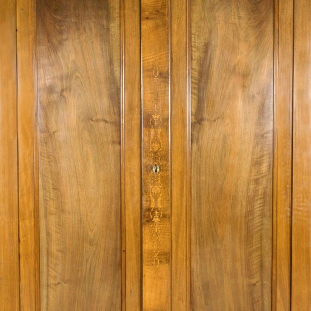 19th Century French Restauration Period Solid Walnut Lyonnaise Armoire With Fruitwood Marquetry For Sale - Image 9 of 18