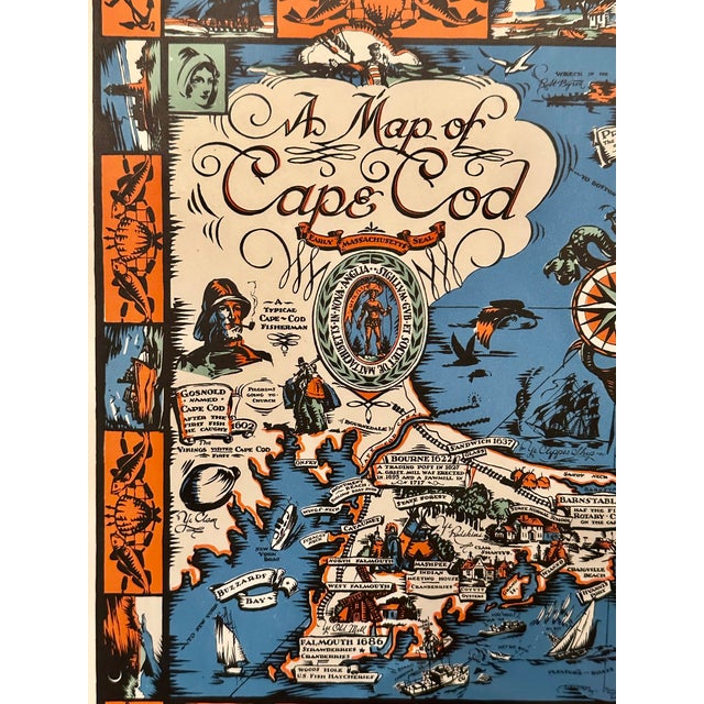 Vintage Original 1930 Pictorial Map of Cape Cod For Sale - Image 4 of 10