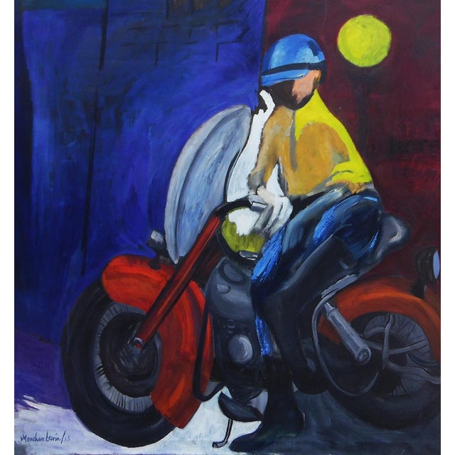 Menahem LEWIN Israeli/American 1917 - 2012 Bike Rider Oil on canvas 50 x 48 in. Signed and dated 1955 on the lower left