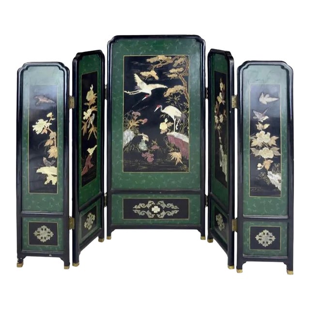 Antique Edo Period Japanese Lacquer Screen With Semi Precious Gem Stone Inlay For Sale