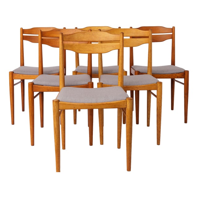 Mid-Century Dining Chairs in Beech and Teak, 1970s, Set of 6 For Sale