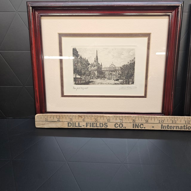 Vintage 1880 Lucien Gautier Paris Etching Set Framed Palais Justice Ste Chapelle For Sale - Image 9 of 13