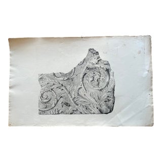 19th Century Etched Lithograph Drawing of Carved Acanthus Leaf Pedestal Ornament Likely From the Grammar of Ornament For Sale