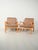 Pair of Swedish armchairs by Ire Möbler, 1960s, in bentwood, with original beige striped velvet upholstery. An elegant...