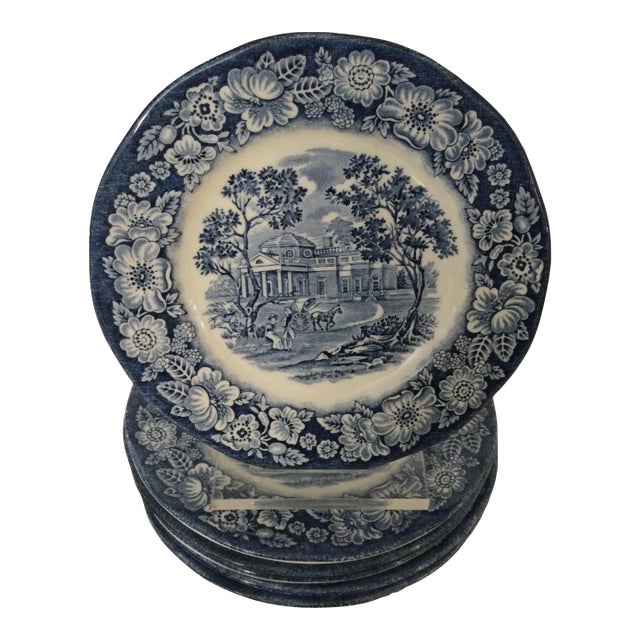 Vintage Liberty Blue "Monticello" Ironstone Dessert Plates- Set 6 For Sale
