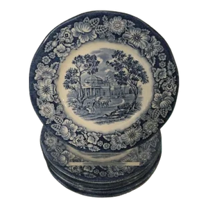 Vintage Liberty Blue "Monticello" Ironstone Dessert Plates- Set 6