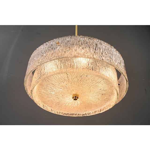 Round Textured Glass Ring and Brass Pendant Lamp by J. T. Kalmar, 1950s For Sale - Image 16 of 18