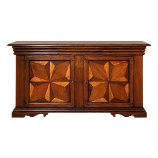 Handcrafted Italian Tuscan Walnut Sideboard With Reclaimed Wood Inlay For Sale