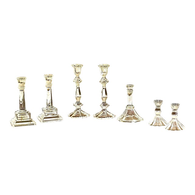 1990s Crystal Glass Candle Holders- Set of 7 For Sale