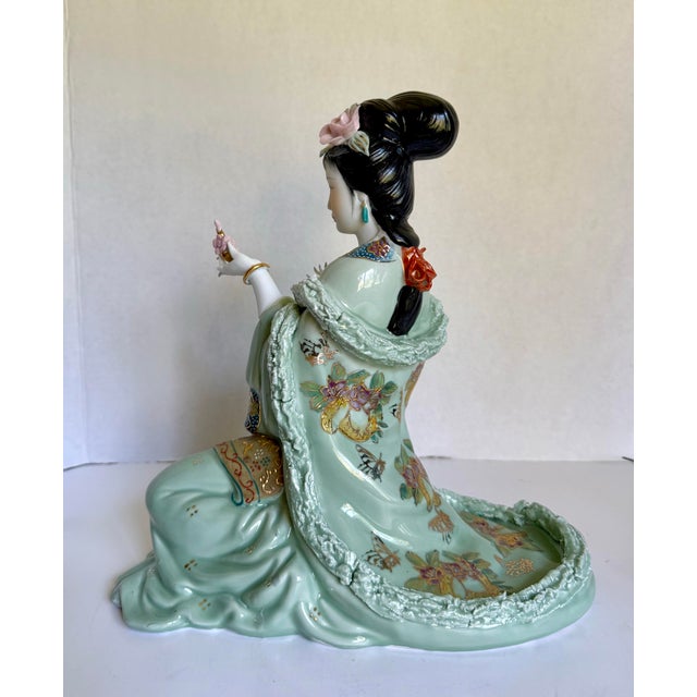 Vintage Chinese Porcelain Seated Court Lady With Gilt Accents For Sale - Image 9 of 12