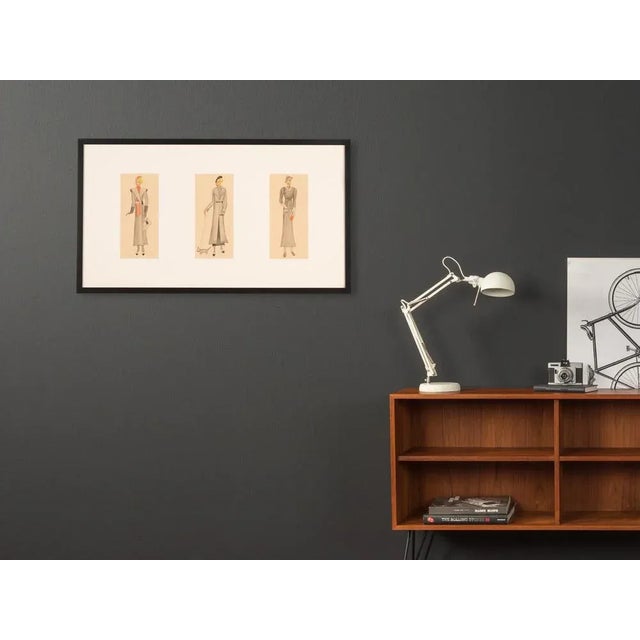 Art Deco Fashion Drawings I, Gouache on Paper, Framed For Sale - Image 3 of 13