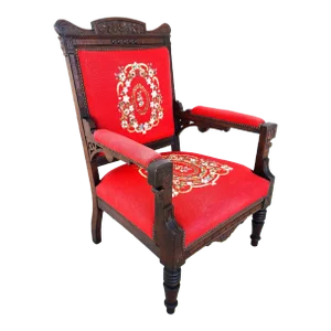 Antique Armchair Victorian Empire Needlepoint