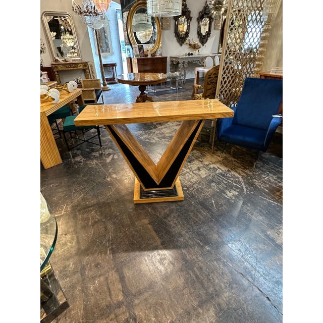 MCM Italian Elm Wood v Shape Console For Sale In Dallas - Image 6 of 8