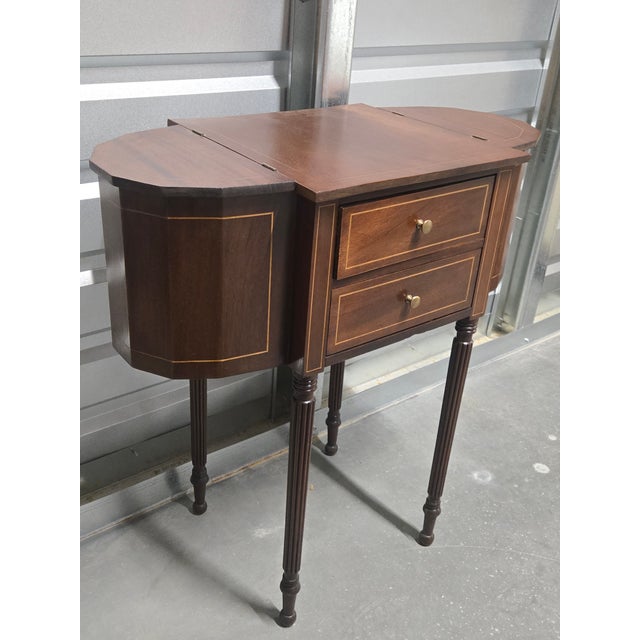 Burnt Umber Early 20th Century Federal Style Inlaid Mahogany Sewing Table Cabinet For Sale - Image 8 of 12