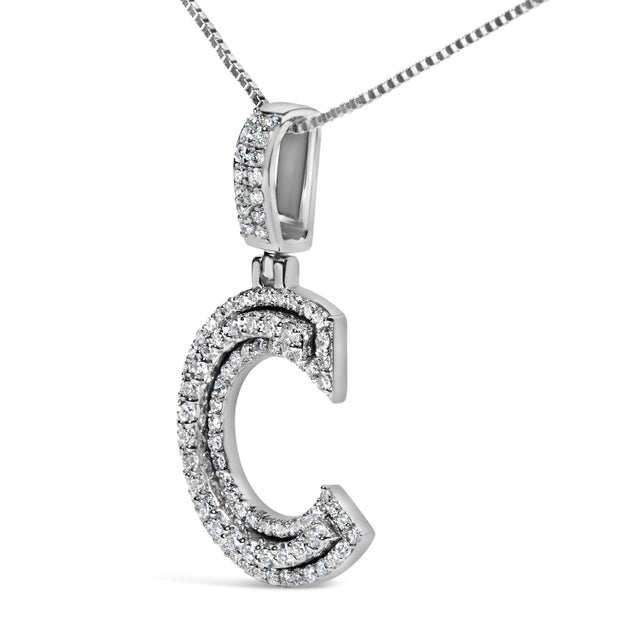 Contemporary .925 Sterling Silver 4/5 Cttw Round Lab-Grown Diamond "C" Pendant Necklace - 18" (F-G Color, VS2-SI1 Clarity) For Sale - Image 3 of 5
