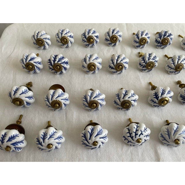 American Late 20th Century Vintage Hand Painted Blue and White Ceramic Pulls, Set of 24 For Sale - Image 3 of 5