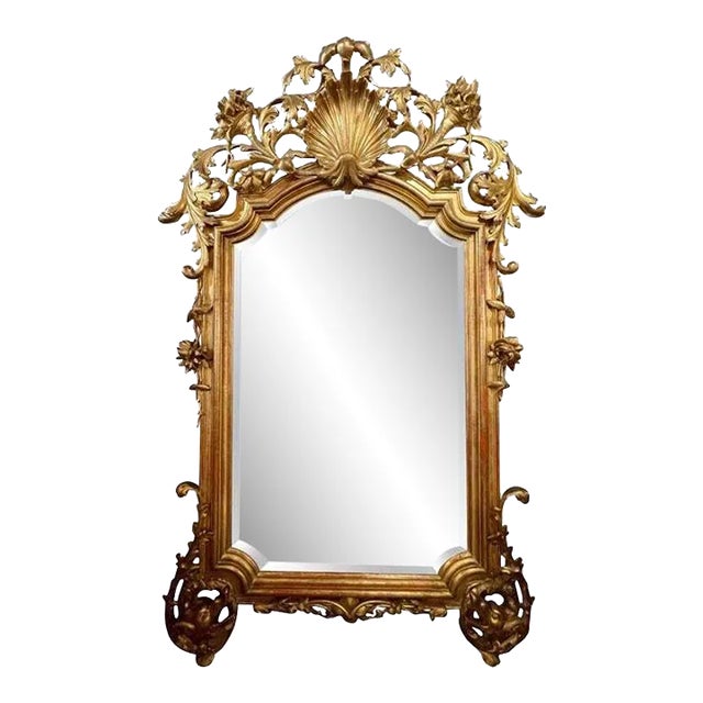 19th Century Large Scale French Rococo Carved and Giltwood Mirror For Sale