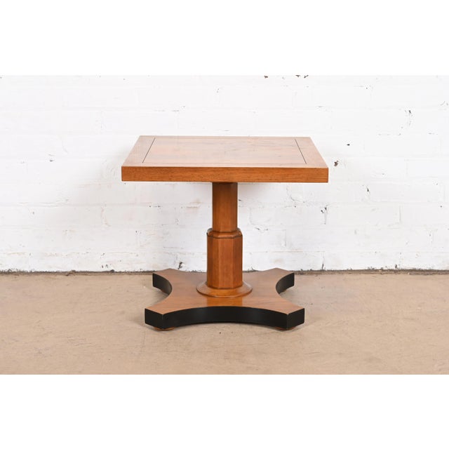 A gorgeous Neoclassical or Regency style burled walnut tea table or occasional side table By Baker Furniture USA, Circa...