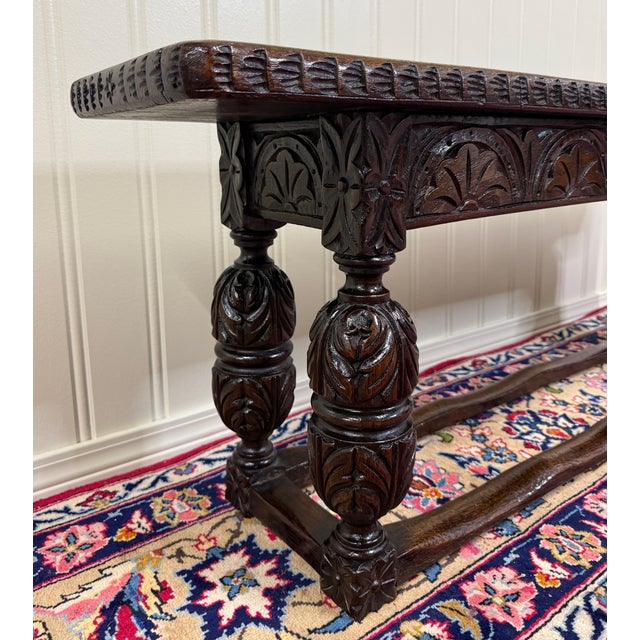 Antique English End-of-Bed Bench Window Seat Settee Carved Oak C. 1900 For Sale - Image 12 of 12