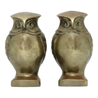 1960s Brass Owl Bookends- a Pair For Sale