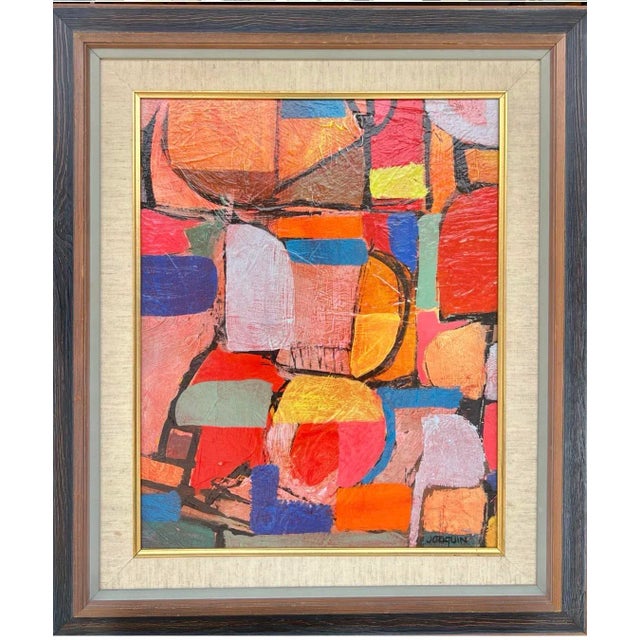 Mid-Century Colorful Abstract Painting by Kenneth Joaquin, 27.25” X 22.25” For Sale In San Diego - Image 6 of 8