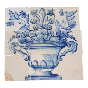 Tile Mural Panel Depicting a Baroque Jardinière With Flowers, Portuguese, 18th Century