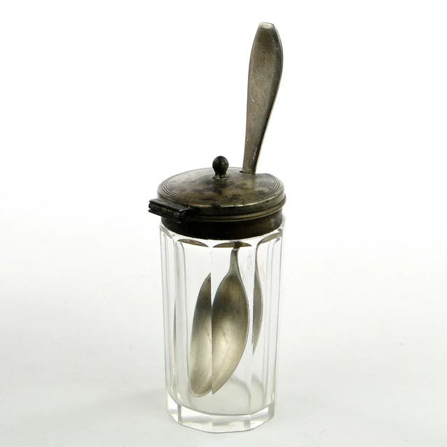 Metal German Biedermeier Mustard Container with Spoon, 1930s, Set of 2 For Sale - Image 7 of 8