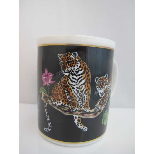 Lynn Chase Leopard Cat Design Jaguar Jungle Porcelain 24k Gold Coffee Mug Cup For Sale - Image 4 of 10