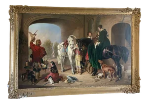 After Sir Edwin Henry Landseer, Return from Hawking, 1860, Oil on Canvas, Framed
