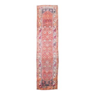 1970s Vintage Turkish Hand-Knotted Wool Cotton Pink Runner Rug For Sale