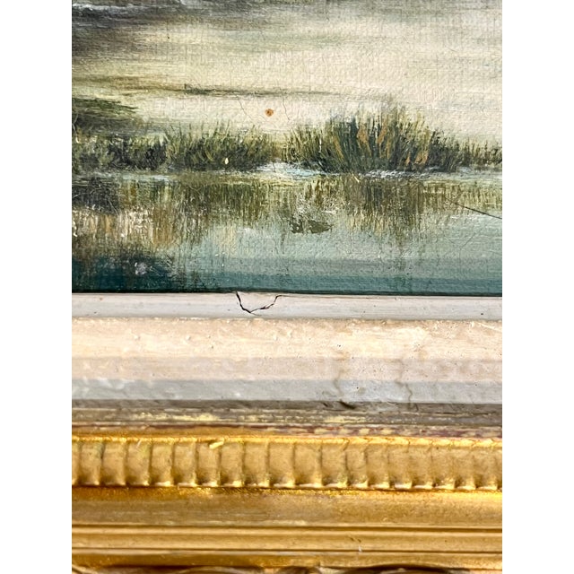 19th Century French Landscape Oil on Canvas Painting in Ornate Carved Gilt Wood Frame For Sale - Image 4 of 17