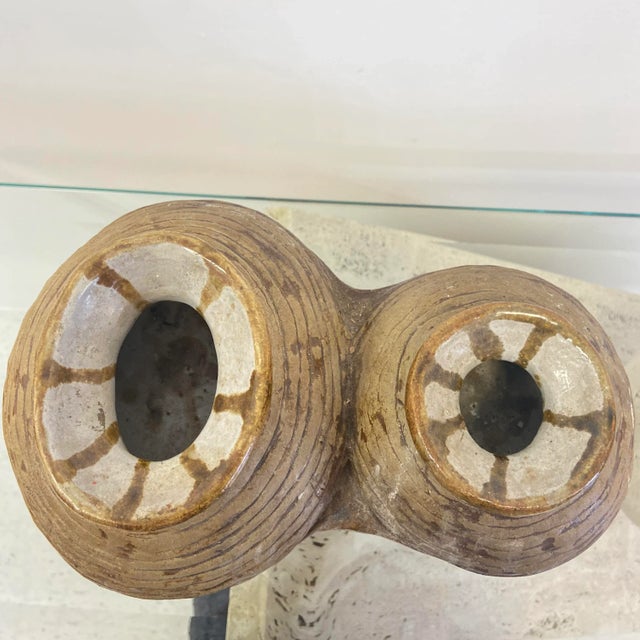 Tan Mid-Century Handmade Two Piece Pottery Urn For Sale - Image 8 of 9