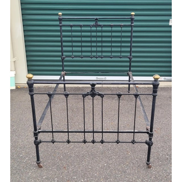 Antique Black Enamel Iron Bed For Sale - Image 11 of 12