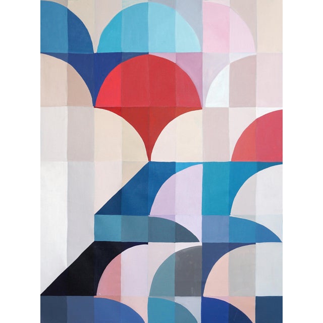 2025, Modern Geometry, Bauhaus Surreal Landscape of Flowing Firmament, Acrylic Paint on Cotton Canvas by Natalia Roman For Sale