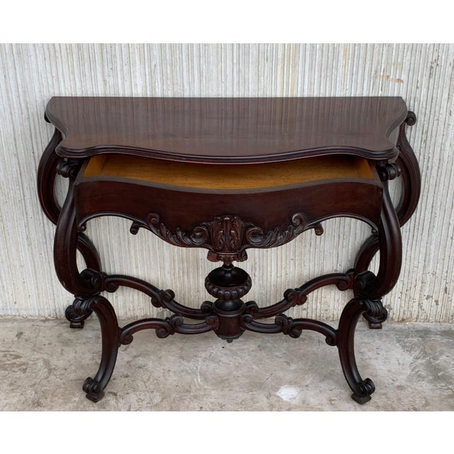 Wood 20th Century French Regency Carved Walnut Console Table With Drawer For Sale - Image 7 of 8