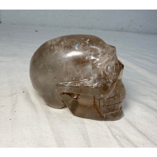 1940s Hand Carved Rock Crystal Hard Stone Skeleton Skull Sculpture Statue For Sale - Image 11 of 12
